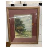 Framed farm scene wall hanging