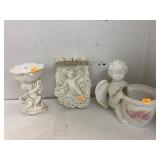 Angel shelf, dish, & flower pot