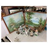 10 Vntg Figurines, 2 Signed Paintings