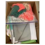 Box of rug, shower curtain, misc