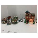Light-up school and 5 mini light up houses