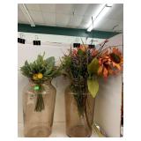 2 Glass Bases with Faux Flowers