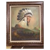 Framed, signed Native American oil painting