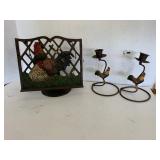 Virgo Cast Iron Rooster Book Stand and 2cnt metal