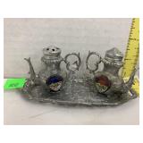 Vntg Silvertone Metal Salt Pepper Shakers on Tray