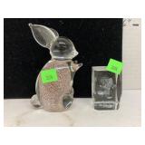 MCM pink fleck glass rabbit & 3-D laser etched