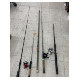 4cnt fishing poles (1 missing top) and kids pole