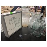 Vntg Jars, Glass Vase, Sign Decor Lot