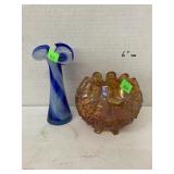 Vntg "Jack in the Pulpit" vase & carnival glass