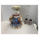 Snowman cookie jar and s&p shakers