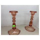Pink Depression Glass Candle Holders