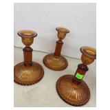 Amber Glass Candle Holders