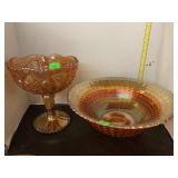 Carnival Glass Pedestal Compote And Bowl