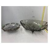 2 Vntg Bowls, Ruffled Edge With Windmill & footed