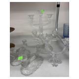 Art Deco clear pressed-glass candlestick holders