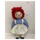 Vntg Raggedy Ann doll & stand (porcelain head,