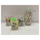 Vntg Alvin tumbler & 3 Disney juice glasses