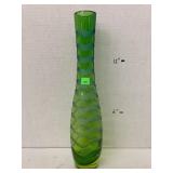 Hand blown yellow & green glass vase
