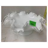 Vntg Fenton Milk Glass Compote w Ruffled Edge