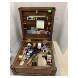 Wooden Sewing Box and contents