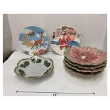 Vntg Omnibus poinsettia plates & Xmas plates