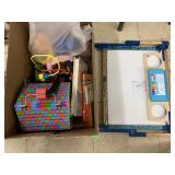 White board, potato head toys, misc toys