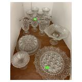 12 Cut Glass Cups, Plate, Compote, Covered Dish
