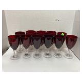 Red glass goblets (3 large & 8 medium)