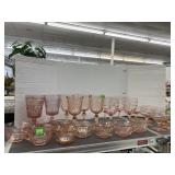 Pink glass cups, goblets, & sherbet cups
