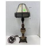 Stone lamp w/stained glass shade