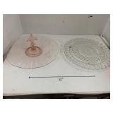 Pink Glass Tray and Glass Cake Plate