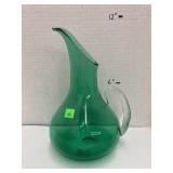 Vntg mid century emerald green glass pitcher