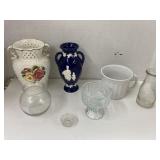 Assorted vases, milk jugs, & glassware