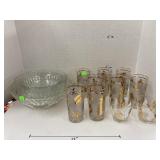 Libbey frosted gold leaf glasses & bowls