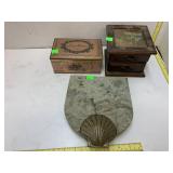 Vntg, marble Trivet, tin box, Wooden Box