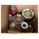 Box of Vntg Lamps, Candy Dish, Misc