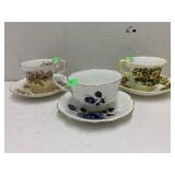 3 Floral Tea Cups and Saucers