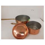 2 Copper sauce pans, 1 w/lid
