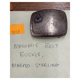 Masonic Belt Buckle - marked Sterling