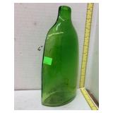 Vntg Green flattened Glass Bottle
