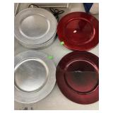 Charger plates 6 silver, 11 braid, 7 maroon, 10