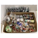 Glimmer mist, fake flowers, snowman key chains,