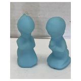 Fenton Blue Satin Glass Praying Children (Boy and