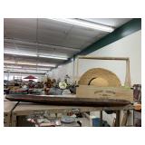 Wooden serving Bowl, Garden hat and Box w Flowers