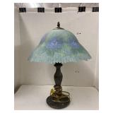 Metal lamp w/ hand painted glass shade