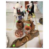 Native American figures, pottery, & wall hanging
