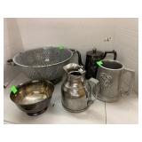 5 Pieces of Metal, Stein, Coffee Pot, Bowl,