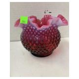 Vntg Fenton cranberry opalescent hobnail vase