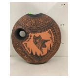 Hand made, signed ceramic Wolf vase