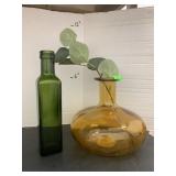 Green Bottle, Vase and Faux Floral